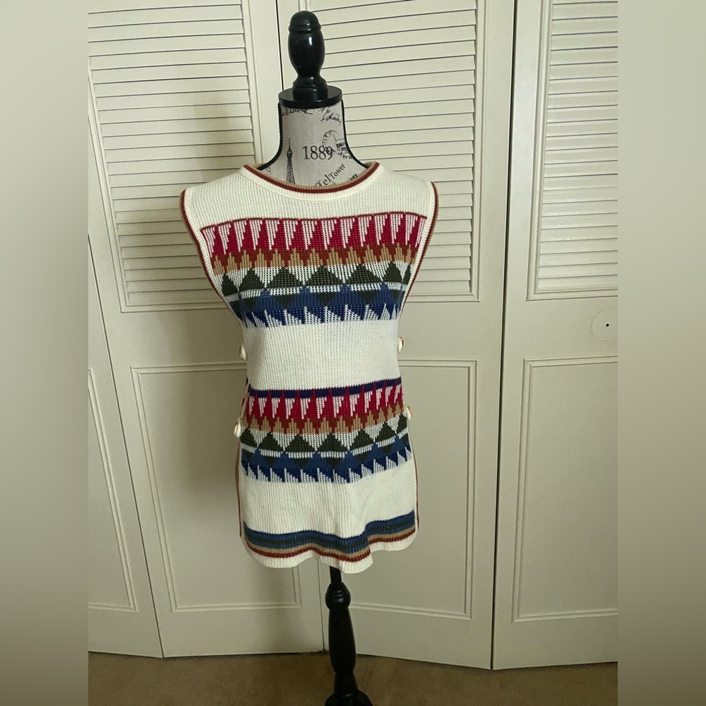 Vintage 1970s acrylic knit pullover open side tunic vest geometric Southwestern